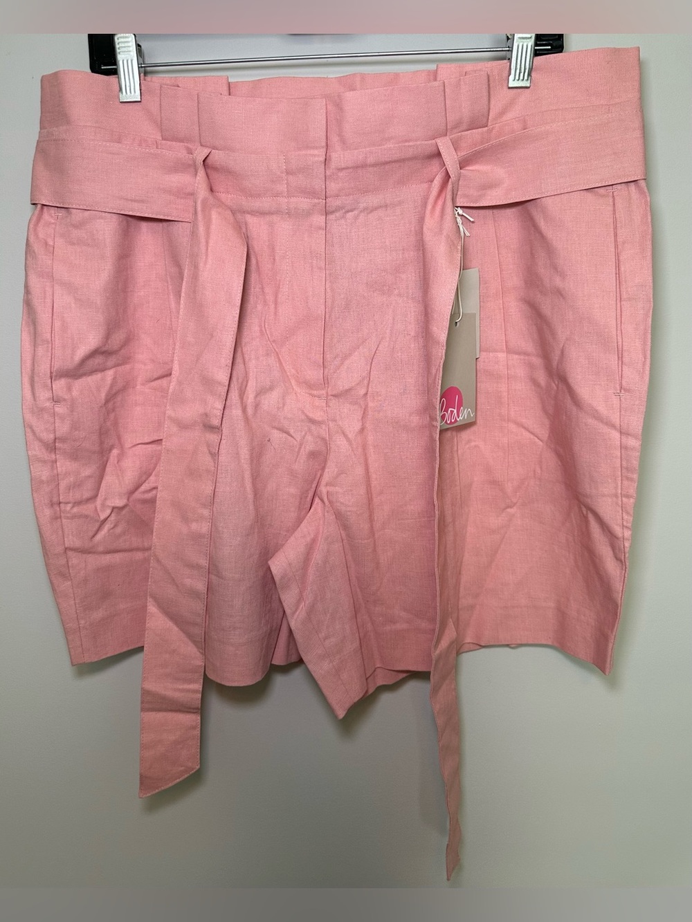 NWT Boden St Ives Paperbag Shorts Pink Linen Cotton Preppy Summer High Waist 12 - Picture 5 of 11